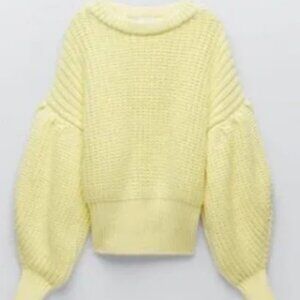 Zara Chunky Balloon Sleeve Sunny Yellow Sweater size xs